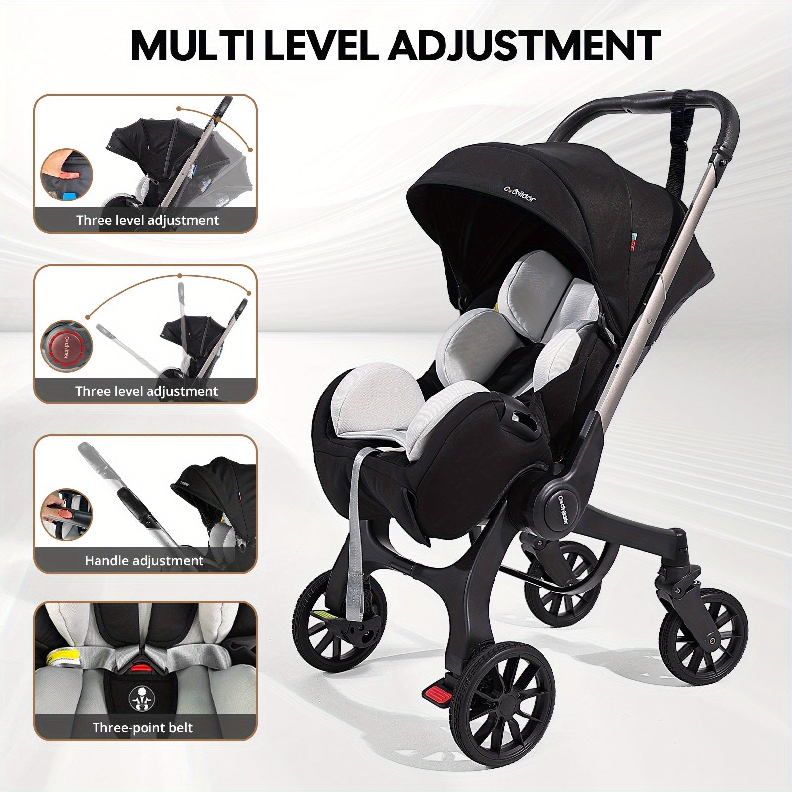 Travel Baby Stroller, Foldable and Bidirectional, Adjustable Sunshade Roof, Metal Frame and Comfortable Fabric- Multiple Colors Available (Black\u002F Pink\u002F Green)