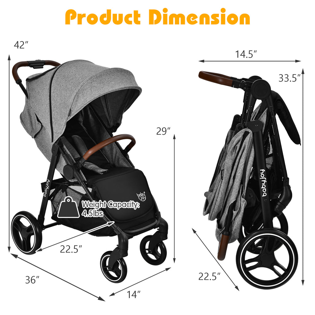COSTWAY Babyjoy High Landscape Baby Stroller Pushchair w\u002F Footmuff & Expandable Canopy - 5-Point Safety Harness, Adjustable Backrest & Ergonomic Handlebar, Frame, Shock-Absorbing Wheels, Compact Fold, Gray