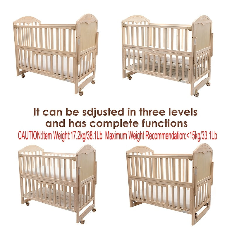 Non Full-Size Convertible Crib Set with 3-Inch Thick Mattress And Dome Mosquito Net, Adjustable Mattress Height, Movable Roller Design, Large Storage Space Under The Bed, Convertible Crib Set, Product Weight: 41 Pounds, Max Weight Limit: 33.1 Pounds
