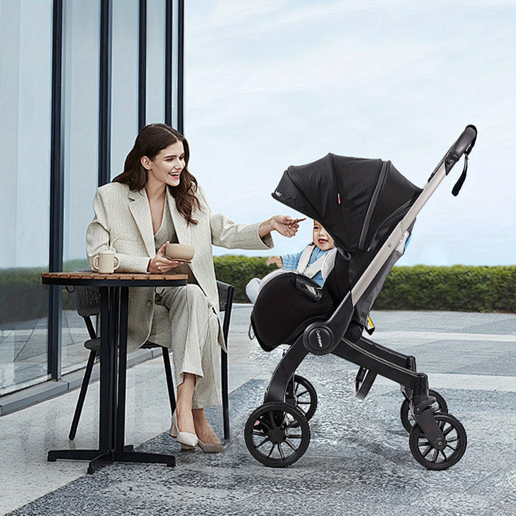 Travel Baby Stroller, Foldable and Bidirectional, Adjustable Sunshade Roof, Metal Frame and Comfortable Fabric- Multiple Colors Available (Black\u002F Pink\u002F Green)