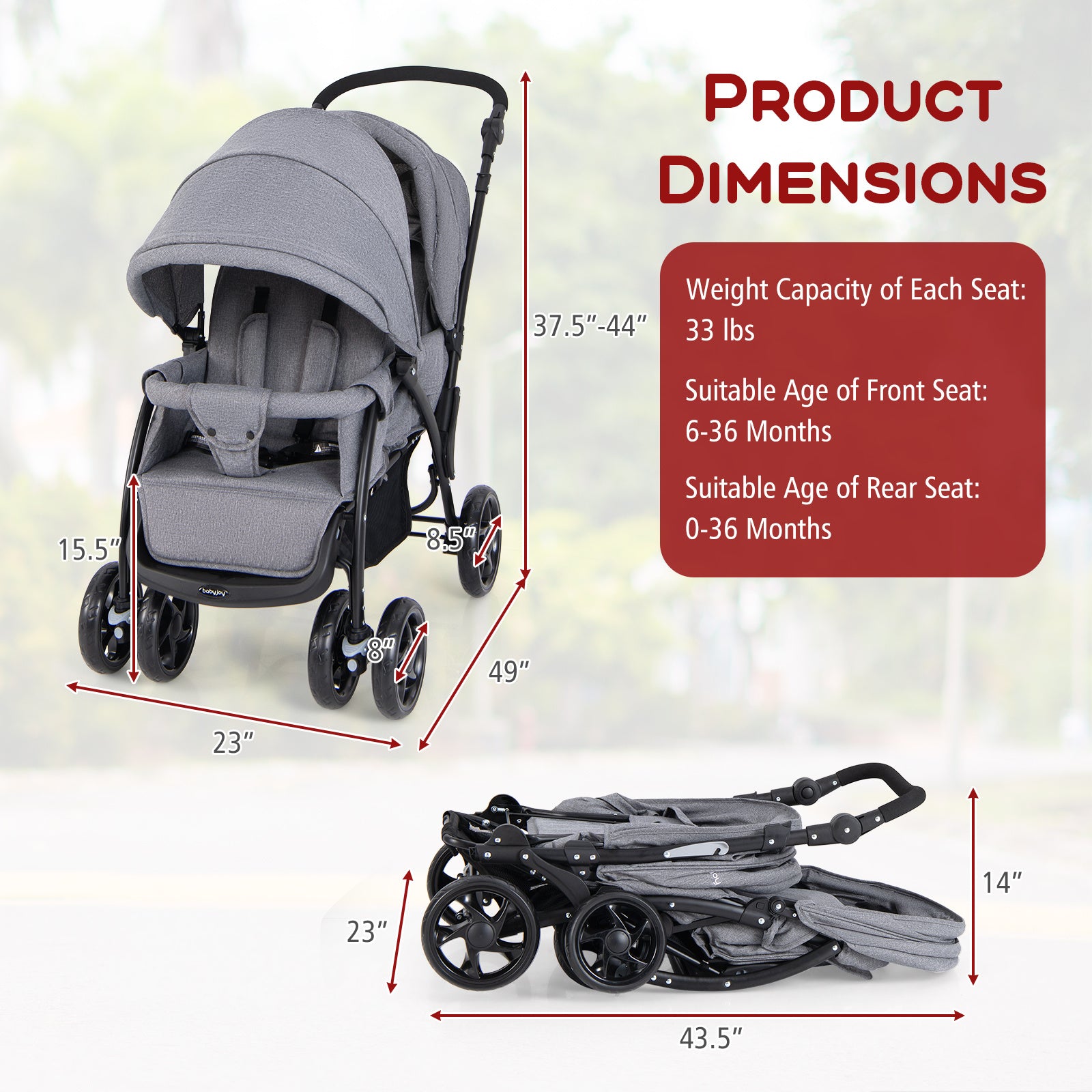 COSTWAY Foldable Double Stroller, Portable Tandem Stroller w\u002F Adjustable Backrest, Canopy, Handle & Footrest, 5-Point Safety Belt, Compact Travel Twin Stroller w\u002F Lockable Wheels.