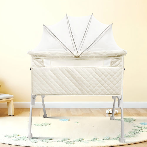2026 New Model, Essential for Newborns 0-6 Months: Baby Cradle, 3-in-1 Fully Adjustable Baby Bed Headboard with Wheels And Mosquito Net. Product Weight: 6kg. Maximum Weight Limit for Infant Use: 15 Lbs.