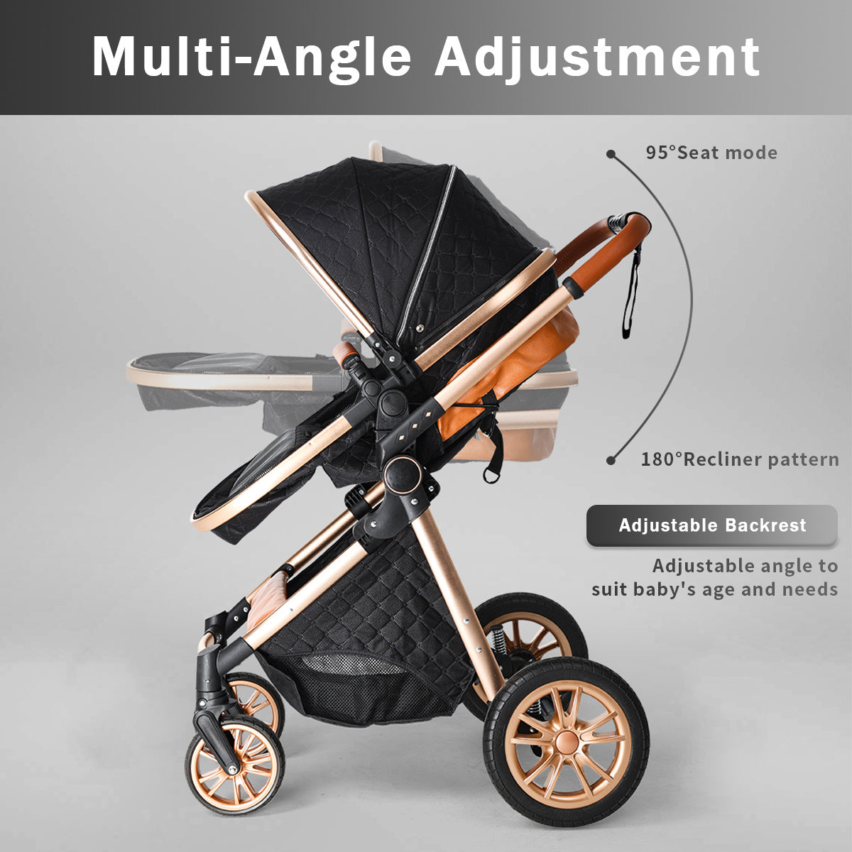 Cochildor Foldable Baby Stroller, Shock Absorption & All-Terrain Tires, Reversible Forward-Facing Push Adjustable Handlebar Large Sun Canopy Storage Basket, Lightweight Durable Polyester Frame, for Travel Shopping Park, Grey\u002FBlue\u002FBlack