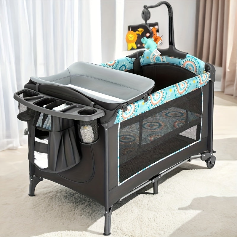 The 5-in-1 Portable Baby Bassinet With Side Bed Features A Detachable Changing Table, Mattress, Storage Shelf, Music Player, And Three Height Settings, Providing A Spacious Playpen For Baby. A Great Birthday Gift.Approx. 29.1 Lbs (max Rec. 19 Lbs)