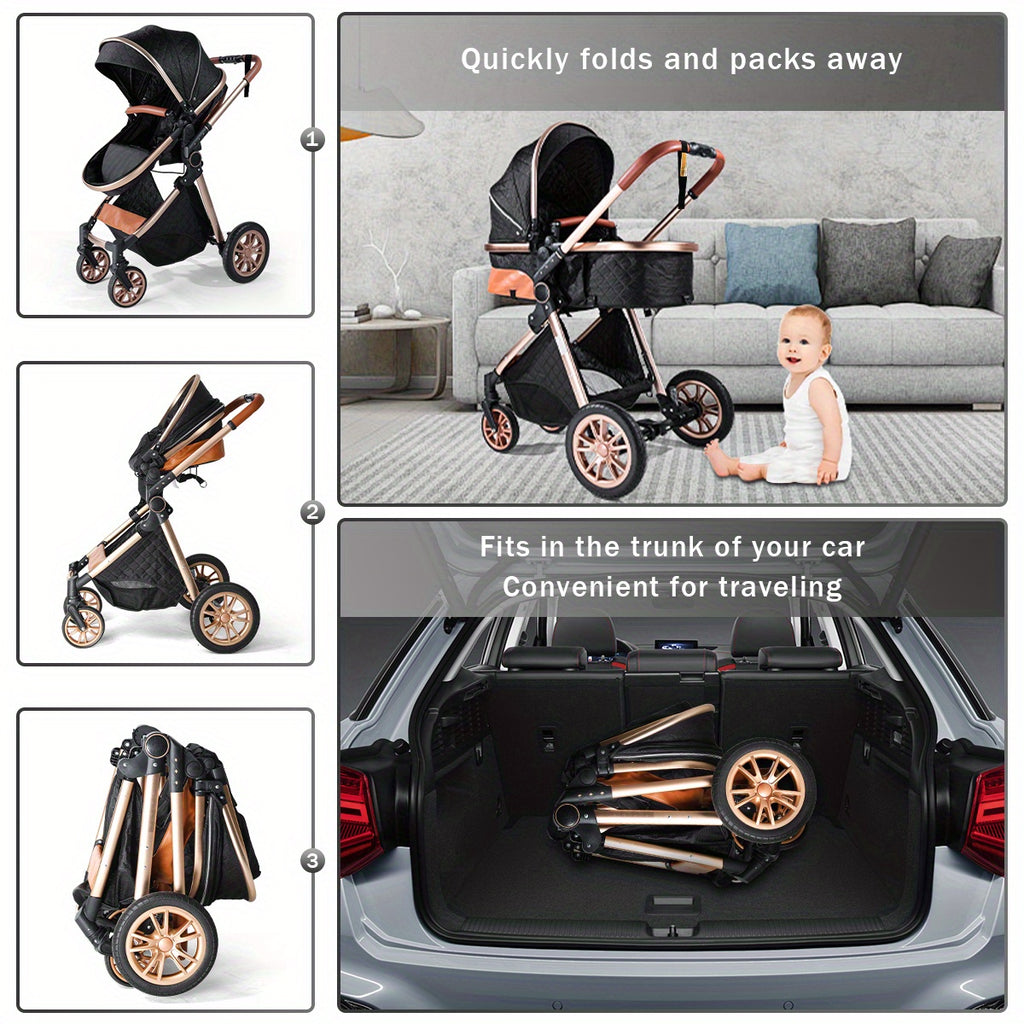 Cochildor Foldable Baby Stroller, Shock Absorption & All-Terrain Tires, Reversible Forward-Facing Push Adjustable Handlebar Large Sun Canopy Storage Basket, Lightweight Durable Polyester Frame, for Travel Shopping Park, Grey\u002FBlue\u002FBlack