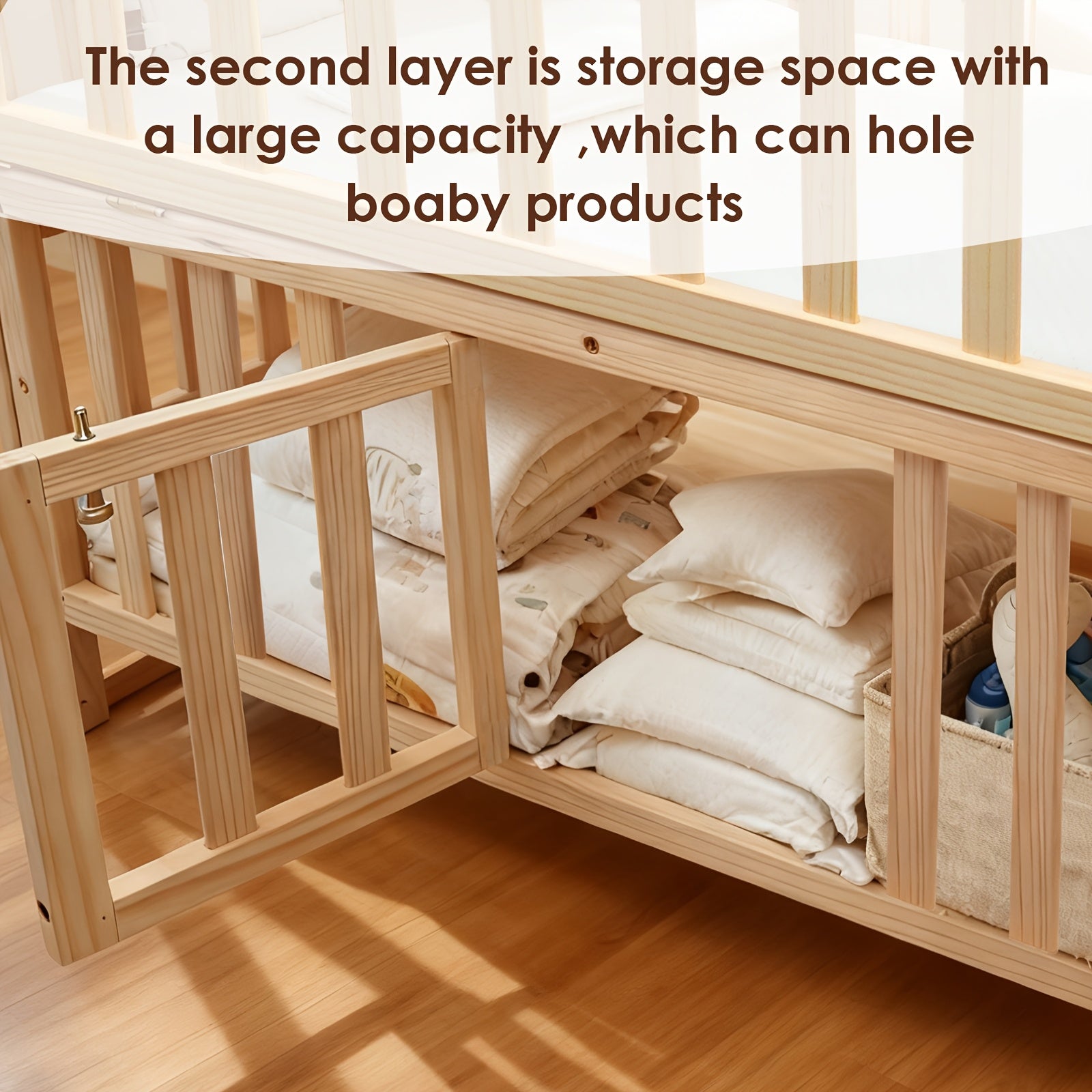 Non Full-Size Convertible Crib Set with 3-Inch Thick Mattress And Dome Mosquito Net, Adjustable Mattress Height, Movable Roller Design, Large Storage Space Under The Bed, Convertible Crib Set, Product Weight: 41 Pounds, Max Weight Limit: 33.1 Pounds
