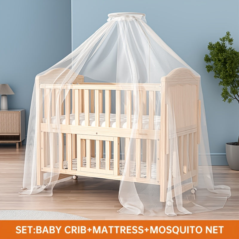 Non Full-Size Convertible Crib Set with 3-Inch Thick Mattress And Dome Mosquito Net, Adjustable Mattress Height, Movable Roller Design, Large Storage Space Under The Bed, Convertible Crib Set, Product Weight: 41 Pounds, Max Weight Limit: 33.1 Pounds