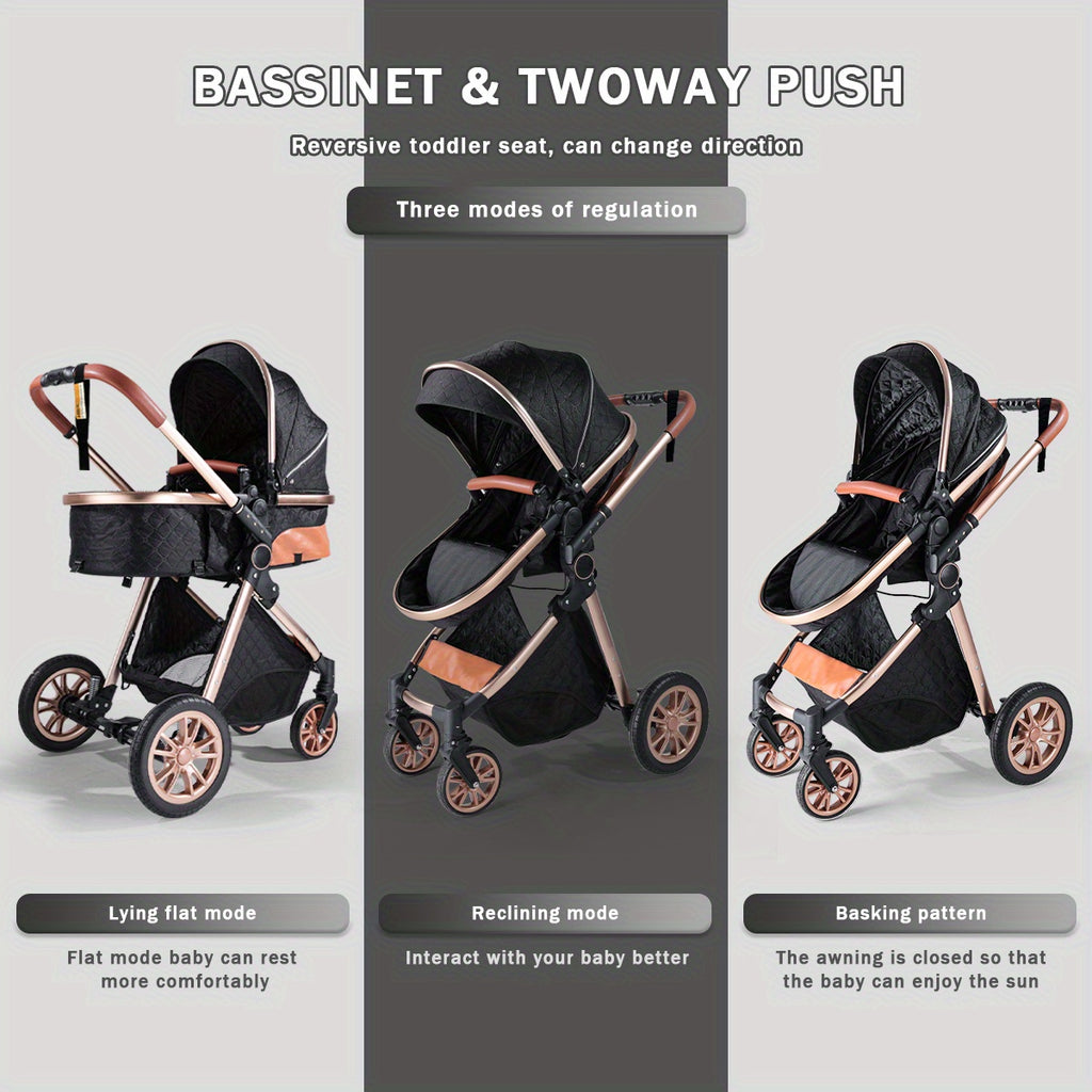 Cochildor Foldable Baby Stroller, Shock Absorption & All-Terrain Tires, Reversible Forward-Facing Push Adjustable Handlebar Large Sun Canopy Storage Basket, Lightweight Durable Polyester Frame, for Travel Shopping Park, Grey\u002FBlue\u002FBlack