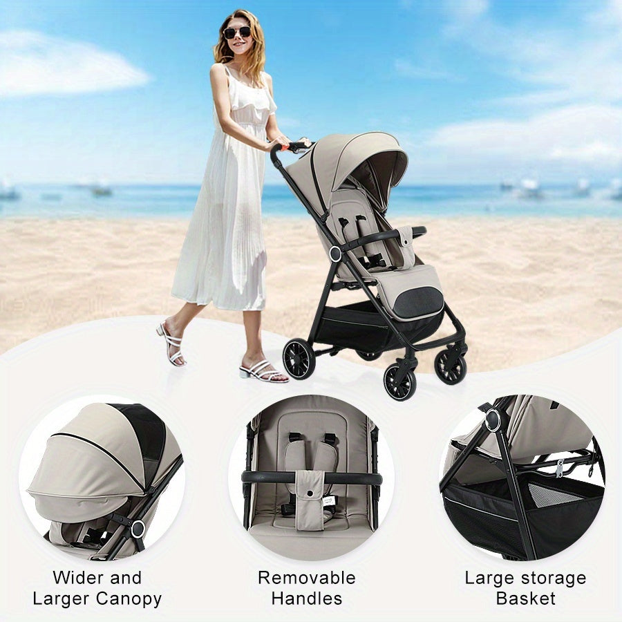 Foldable Baby Stroller with Reclining Shock-Absorbing Seat & Storage Basket - Lightweight Frame, Compact Stroller for \u002F, Quick-Fold Portability (Removable Handle) - \u002F - Baby Travel