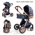Cochildor Foldable Baby Stroller, Shock Absorption & All-Terrain Tires, Reversible Forward-Facing Push Adjustable Handlebar Large Sun Canopy Storage Basket, Lightweight Durable Polyester Frame, for Travel Shopping Park, Grey\u002FBlue\u002FBlack