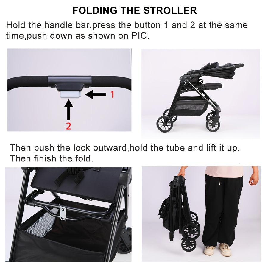 Foldable Baby Stroller with Reclining Shock-Absorbing Seat & Storage Basket - Lightweight Frame, Compact Stroller for \u002F, Quick-Fold Portability (Removable Handle) - \u002F - Baby Travel