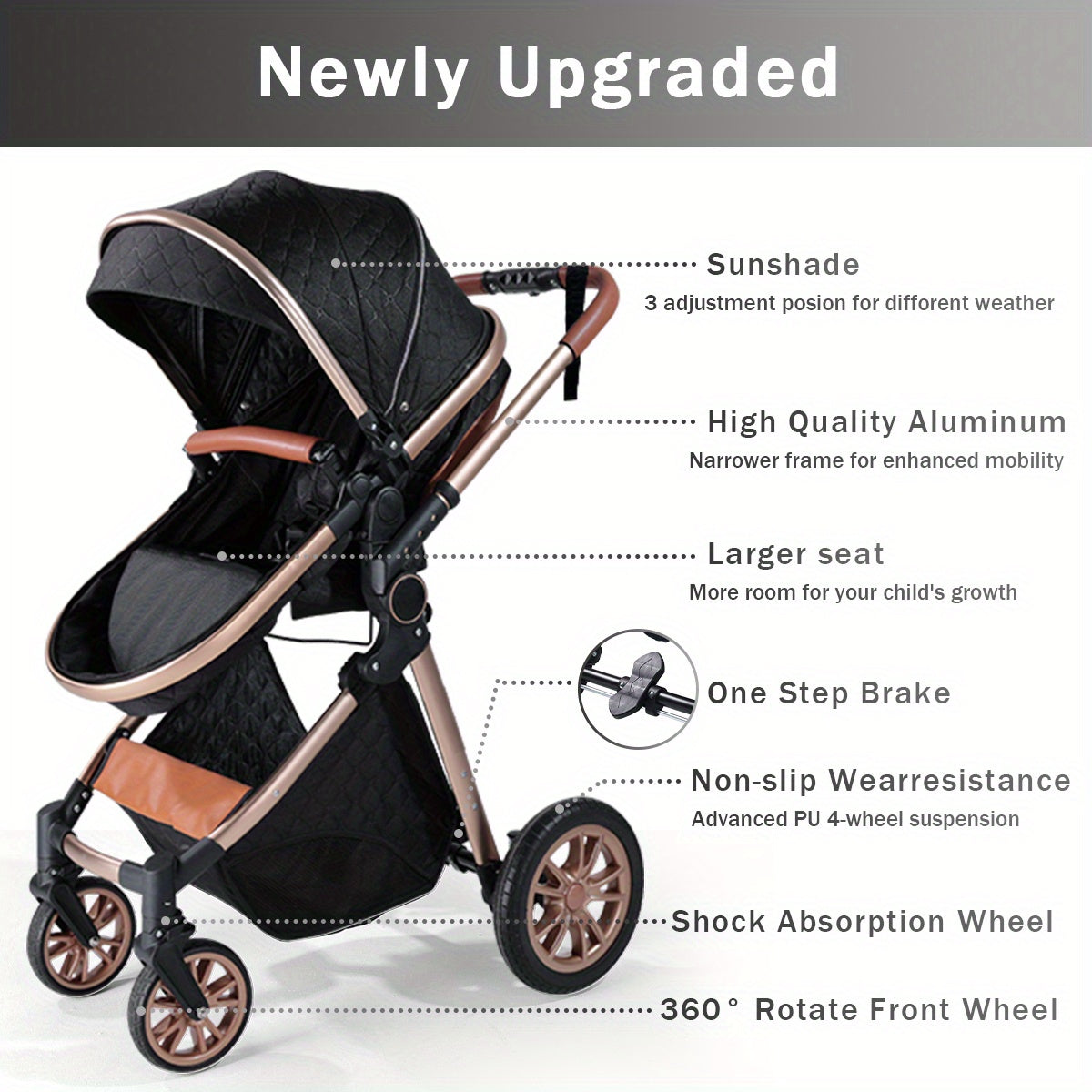 Cochildor Foldable Baby Stroller, Shock Absorption & All-Terrain Tires, Reversible Forward-Facing Push Adjustable Handlebar Large Sun Canopy Storage Basket, Lightweight Durable Polyester Frame, for Travel Shopping Park, Grey\u002FBlue\u002FBlack