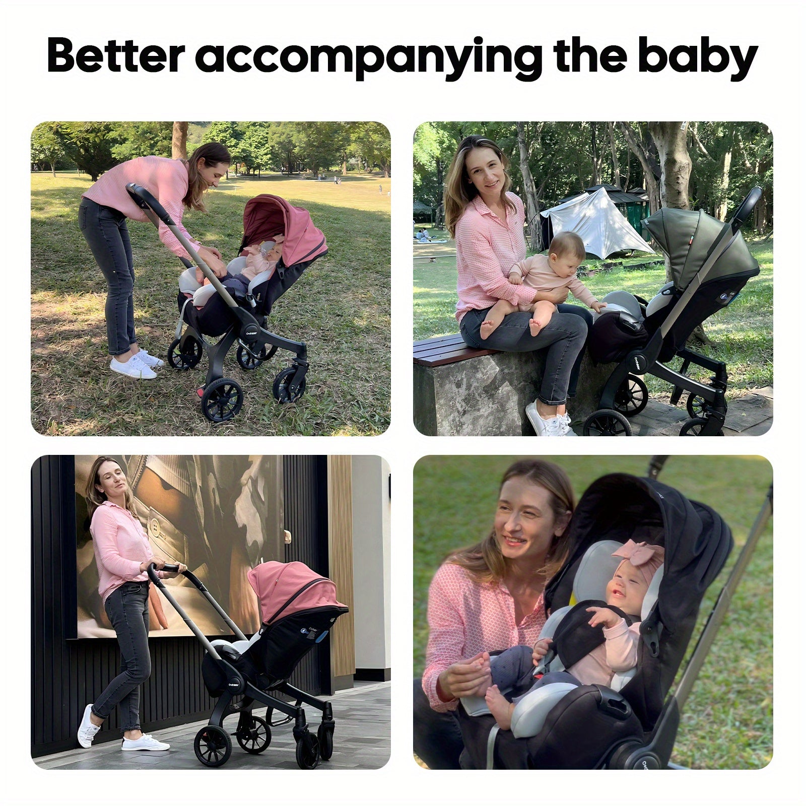 Travel Baby Stroller, Foldable and Bidirectional, Adjustable Sunshade Roof, Metal Frame and Comfortable Fabric- Multiple Colors Available (Black\u002F Pink\u002F Green)