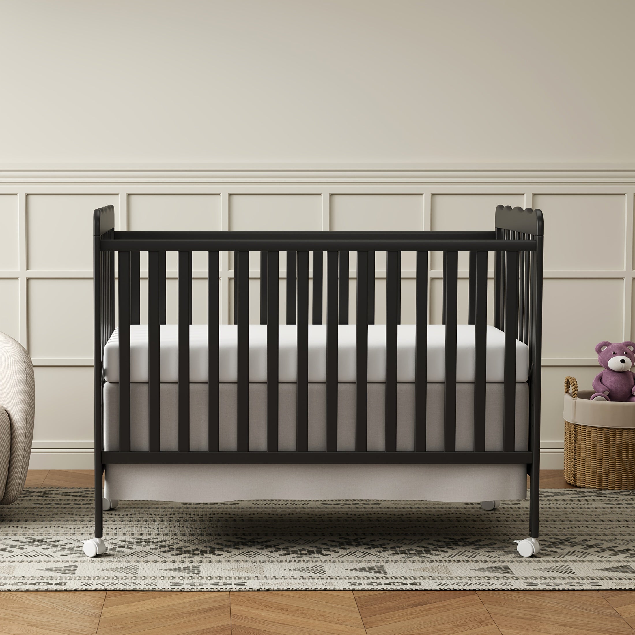 Goldzone 4in 1 Convertible Baby Crib, Wooden Baby Stuffs Converts Into Toddler Bed, Daybed, Newborn Essential with 3 Adjustable Base, Nursery Decor Necessities with Wheel & Non-Toxic Finishes, Item Weight: 36lbs, Maximum Weight Recommendation: 50lbs