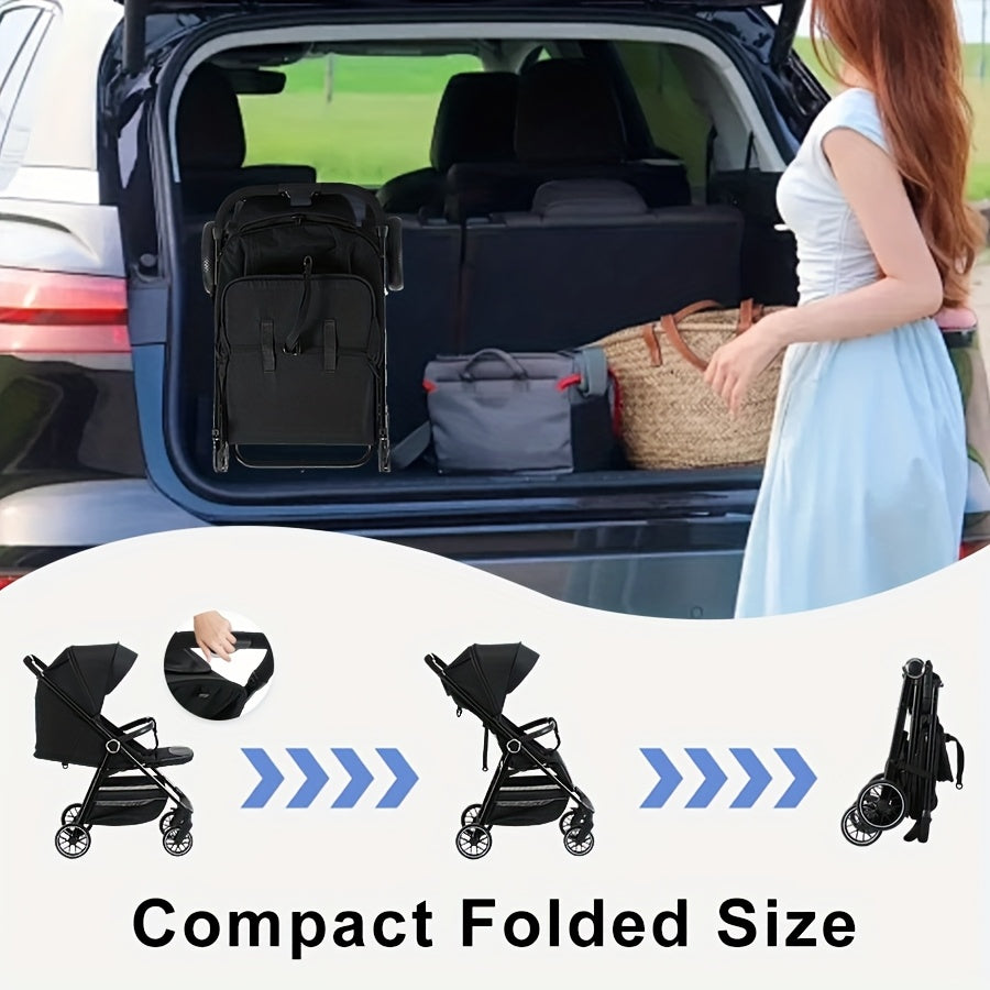 Foldable Baby Stroller with Reclining Shock-Absorbing Seat & Storage Basket - Lightweight Frame, Compact Stroller for \u002F, Quick-Fold Portability (Removable Handle) - \u002F - Baby Travel