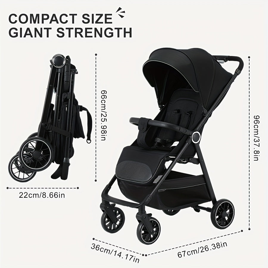 Foldable Baby Stroller with Reclining Shock-Absorbing Seat & Storage Basket - Lightweight Frame, Compact Stroller for \u002F, Quick-Fold Portability (Removable Handle) - \u002F - Baby Travel