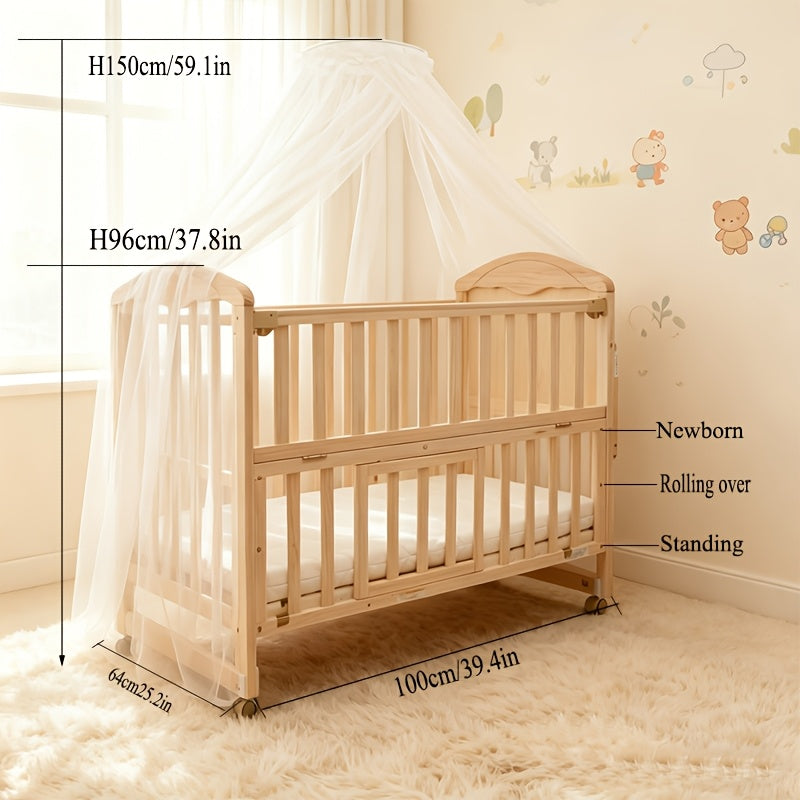 Non Full-Size Convertible Crib Set with 3-Inch Thick Mattress And Dome Mosquito Net, Adjustable Mattress Height, Movable Roller Design, Large Storage Space Under The Bed, Convertible Crib Set, Product Weight: 41 Pounds, Max Weight Limit: 33.1 Pounds