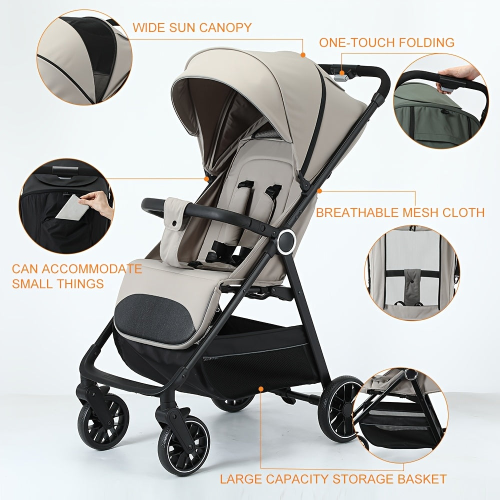 Foldable Baby Stroller with Reclining Shock-Absorbing Seat & Storage Basket - Lightweight Frame, Compact Stroller for \u002F, Quick-Fold Portability (Removable Handle) - \u002F - Baby Travel
