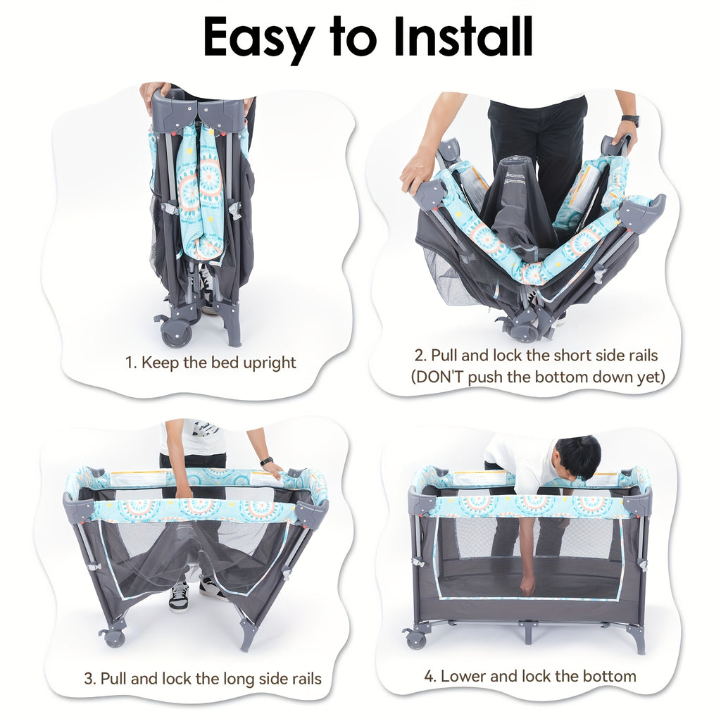 The 5-in-1 Portable Baby Bassinet With Side Bed Features A Detachable Changing Table, Mattress, Storage Shelf, Music Player, And Three Height Settings, Providing A Spacious Playpen For Baby. A Great Birthday Gift.Approx. 29.1 Lbs (max Rec. 19 Lbs)