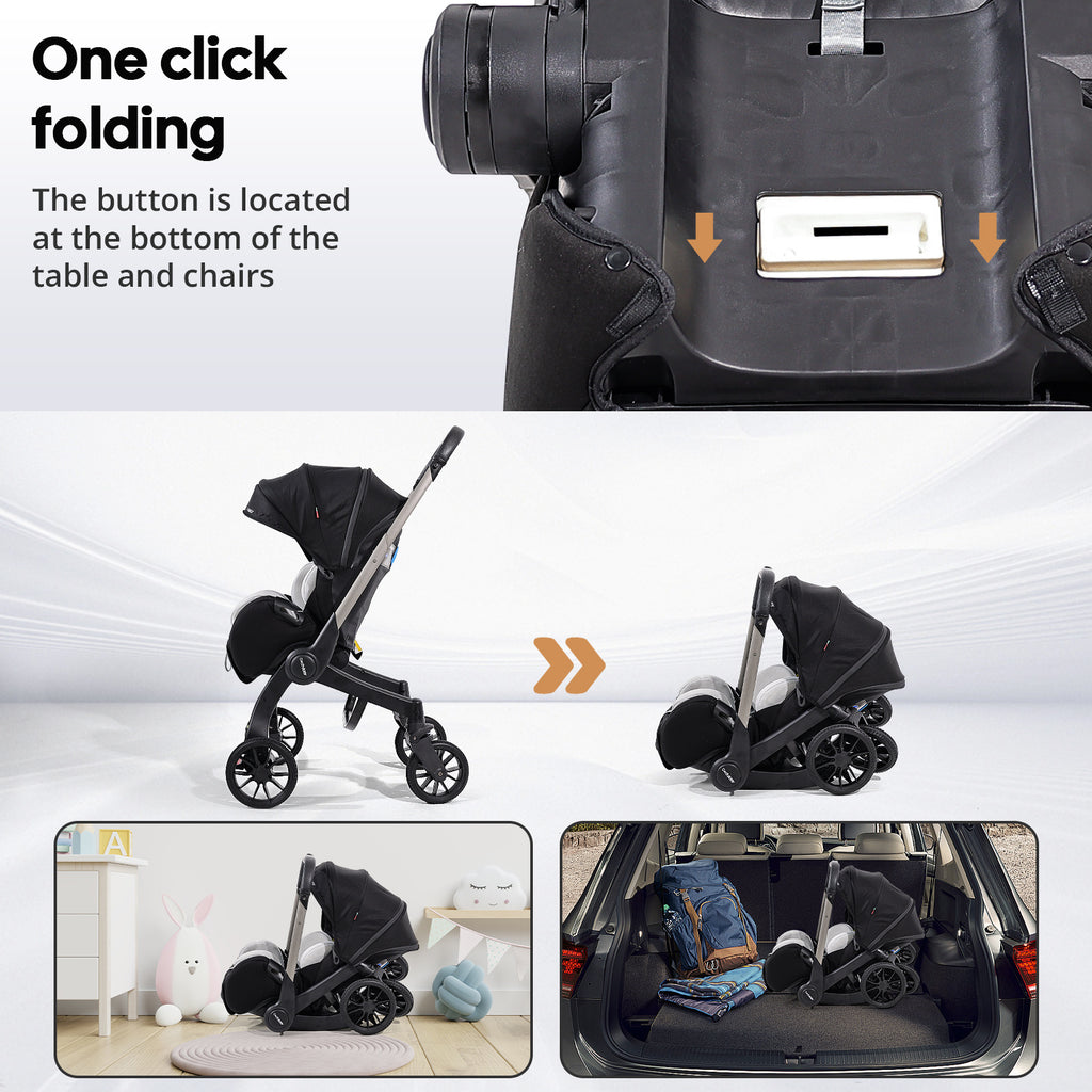 Travel Baby Stroller, Foldable and Bidirectional, Adjustable Sunshade Roof, Metal Frame and Comfortable Fabric- Multiple Colors Available (Black\u002F Pink\u002F Green)