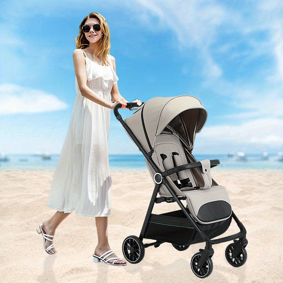 Foldable Baby Stroller with Reclining Shock-Absorbing Seat & Storage Basket - Lightweight Frame, Compact Stroller for \u002F, Quick-Fold Portability (Removable Handle) - \u002F - Baby Travel